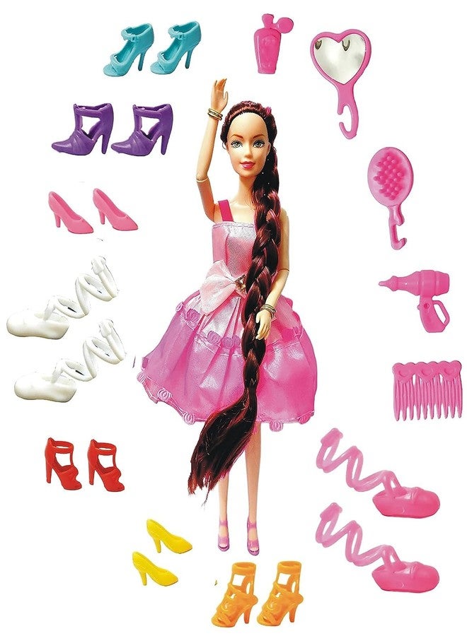 DESCTIDY Combo Beautiful Doll Toy Set with Movable Joints and Other Ornaments & Fashionable Dresses for Girls Baby Kids Dream House Adventures (Pack of 2) - Image 4